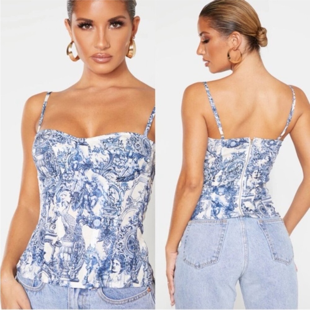 PrettyLittleThing Blue and White Bustier Camisole